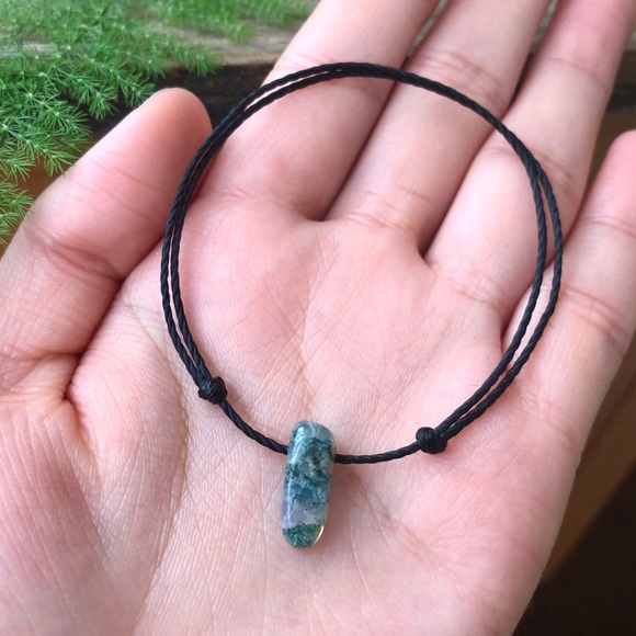 Moss Agate Stick Slip Knot Bracelet - Picture 3 of 4